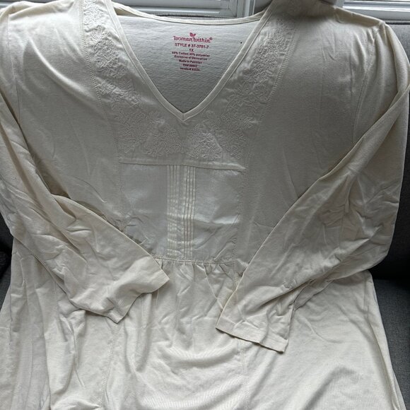 New Women's Within Nightgown short w/ long sleeve Beige 1X w/defect - Picture 1 of 3